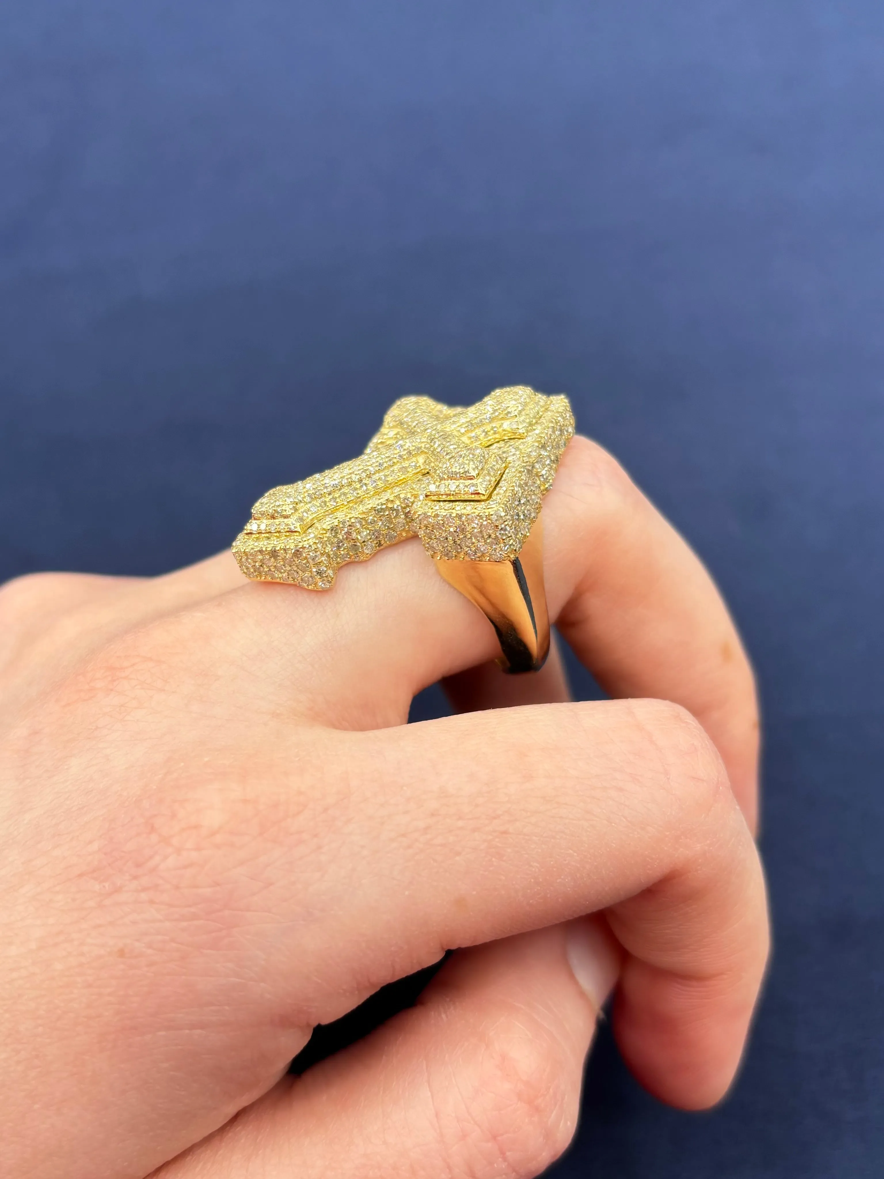10K Diamond Layered Cross Ring
