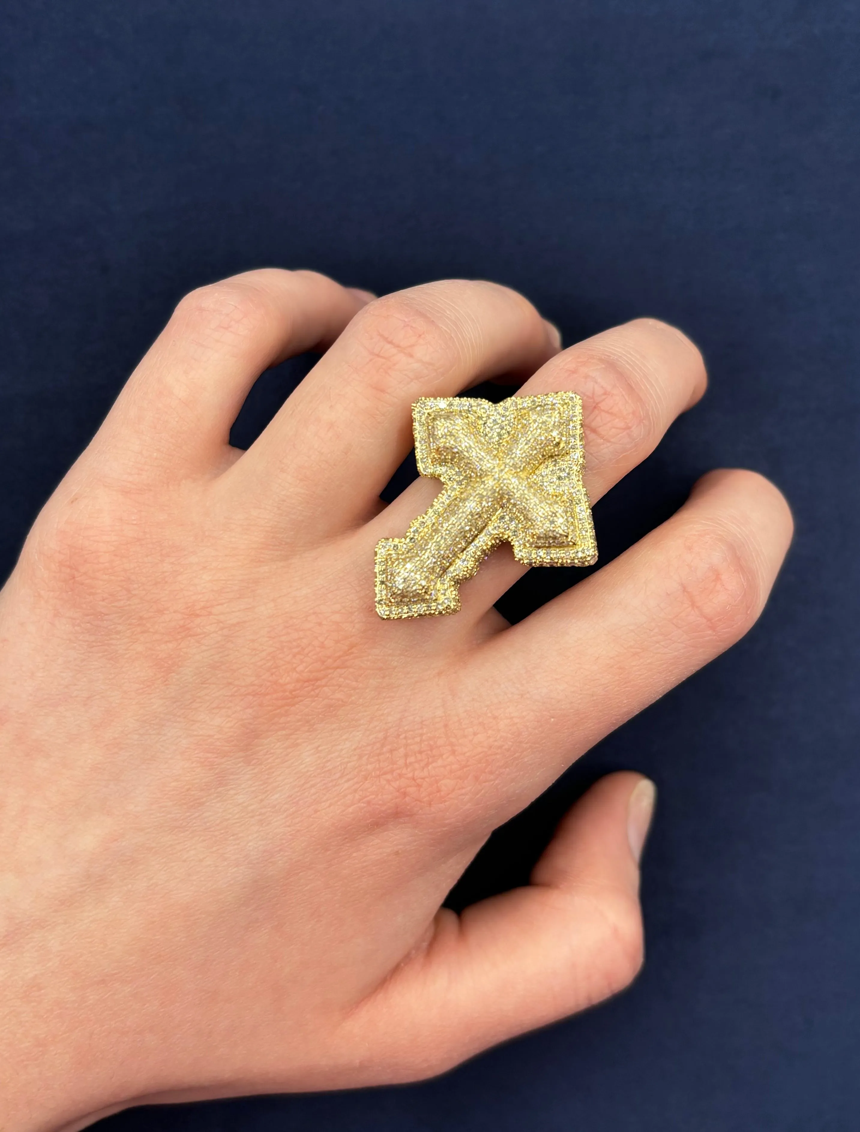 10K Diamond Layered Cross Ring