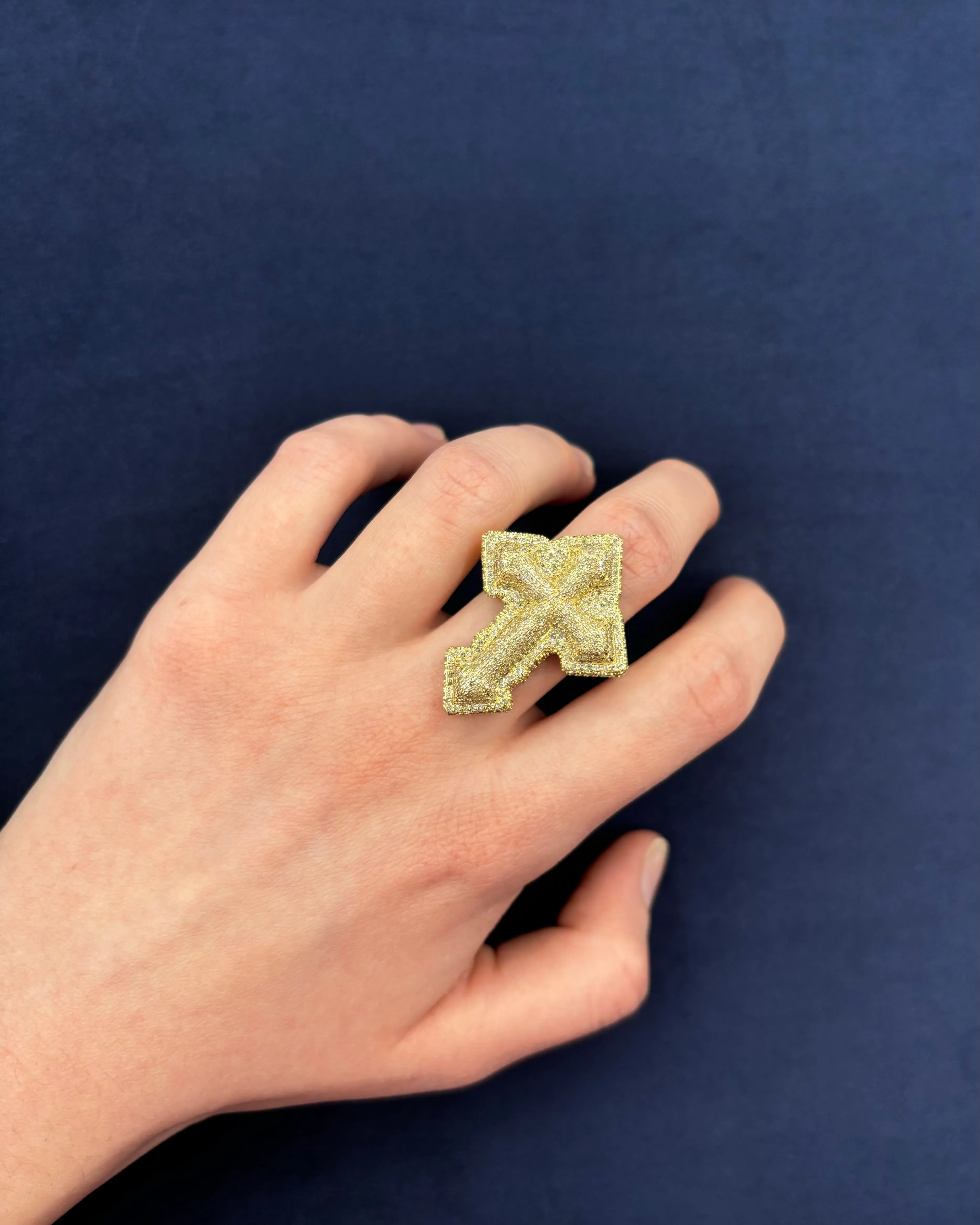 10K Diamond Layered Cross Ring