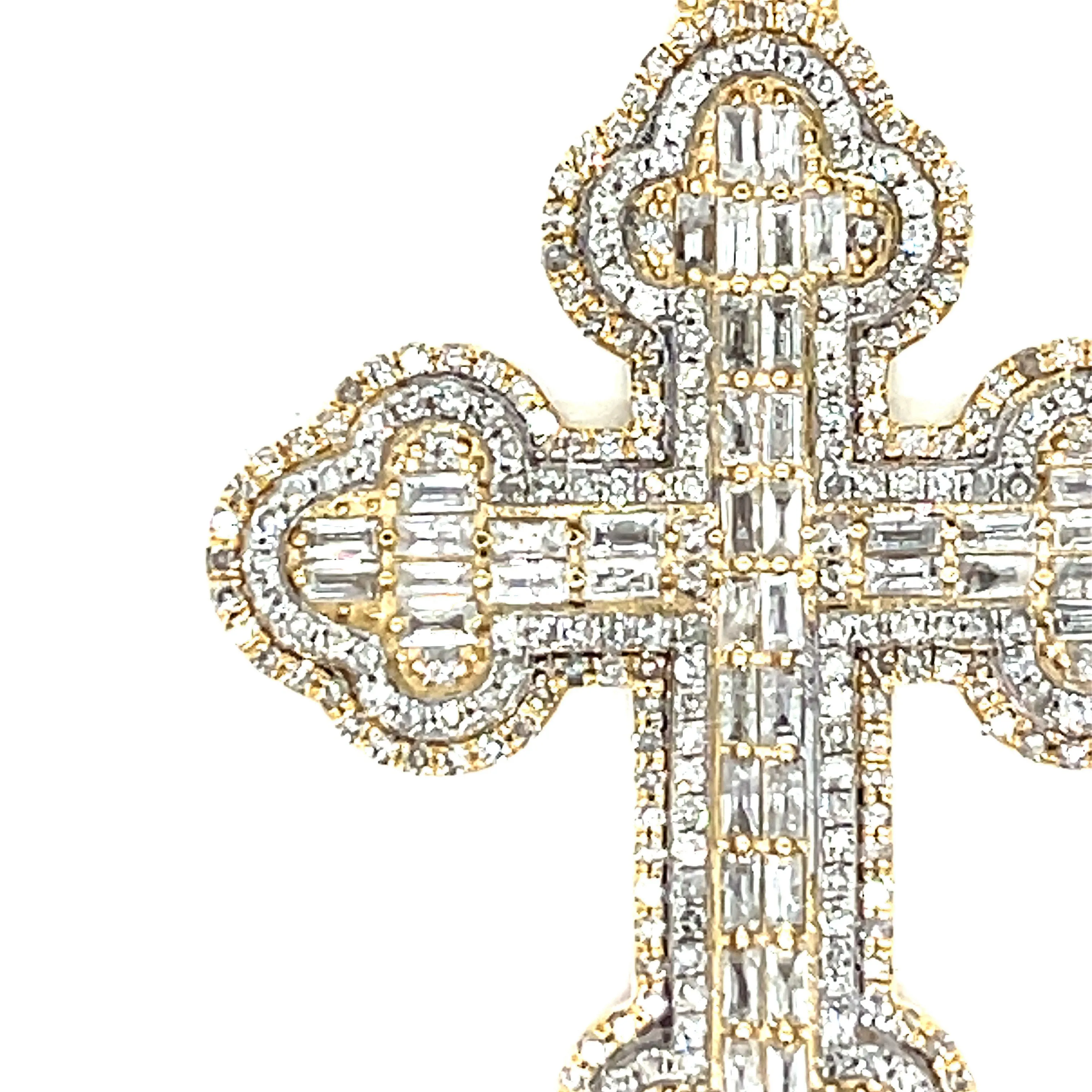 10k Gold Round & Baguette 2.68ct Diamond Cross Pendant - CSP34248