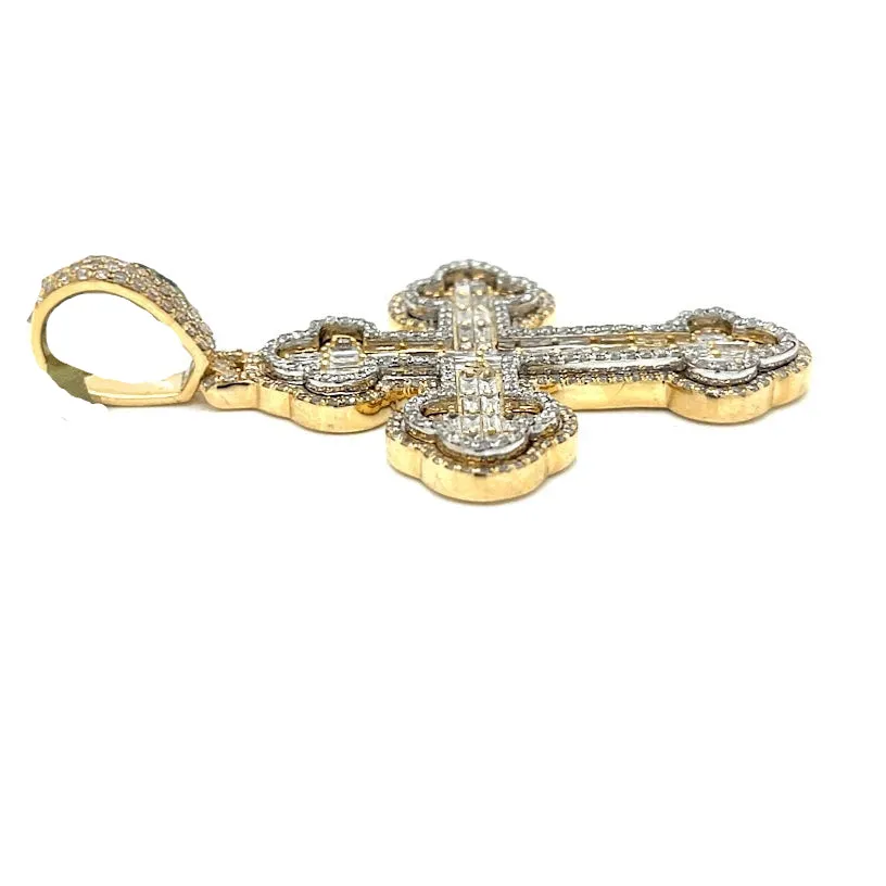 10k Gold Round & Baguette 2.68ct Diamond Cross Pendant - CSP34248