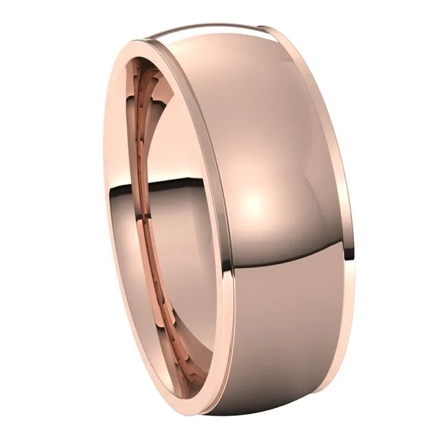 10K Rose Gold 7 mm Half Round Edge Comfort Fit Wedding Band
