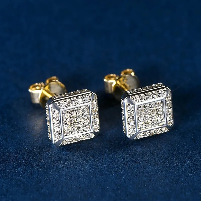 10k Solid Gold Micro Inlaid Diamond Stud Earrings