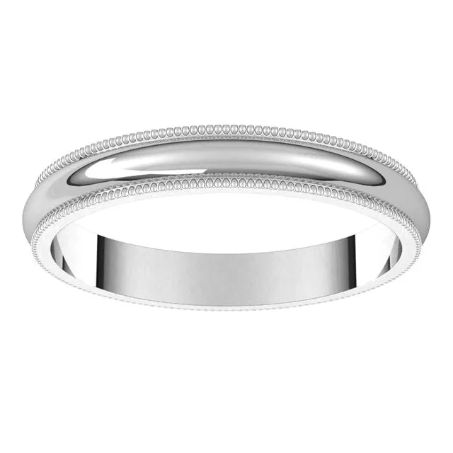 10K White Gold 3 mm Milgrain Half Round Wedding Band