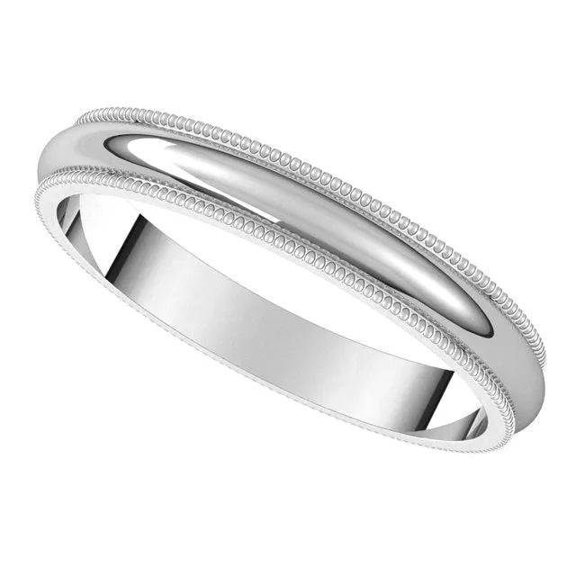 10K White Gold 3 mm Milgrain Half Round Wedding Band