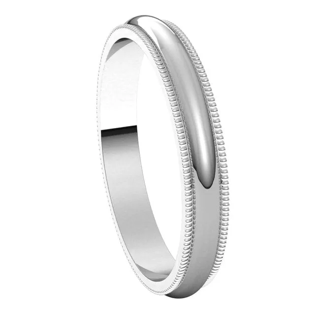 10K White Gold 3 mm Milgrain Half Round Wedding Band
