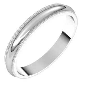 10K White Gold 3 mm Milgrain Half Round Wedding Band