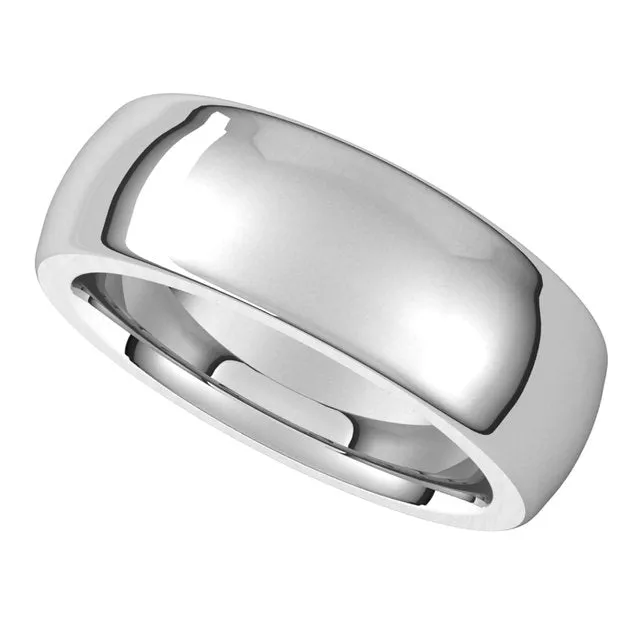 10K White Gold 7 mm Half Round Comfort Fit Heavy Wedding Band