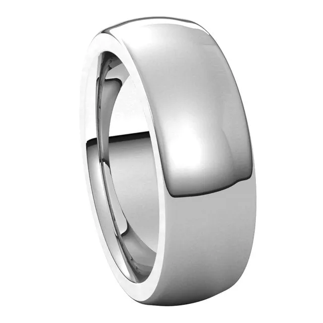 10K White Gold 7 mm Half Round Comfort Fit Heavy Wedding Band