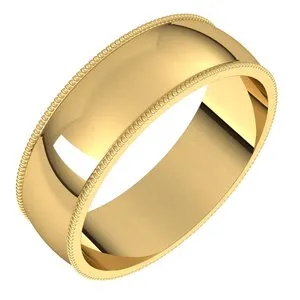 10K Yellow 6 mm Milgrain Half Round Light Band Size 9