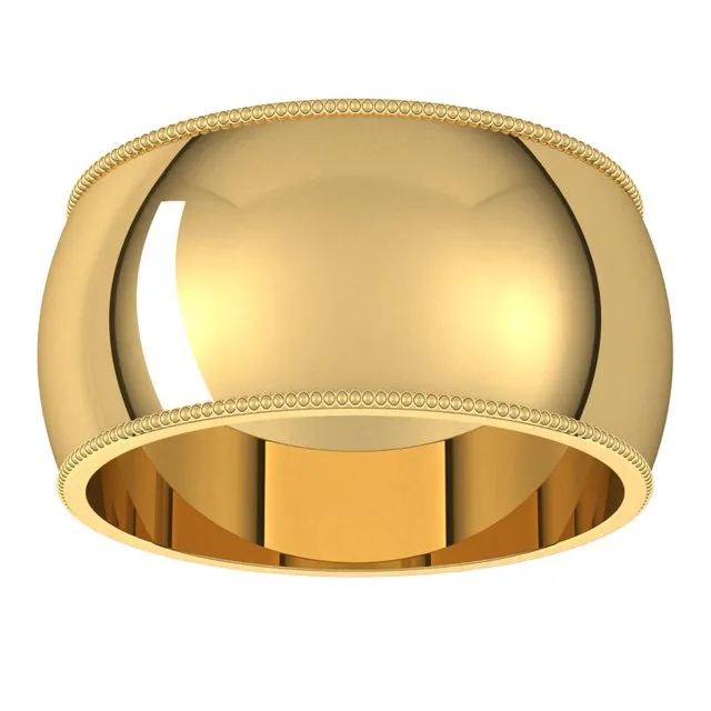 10K Yellow Gold 10 mm Milgrain Half Round Wedding Band