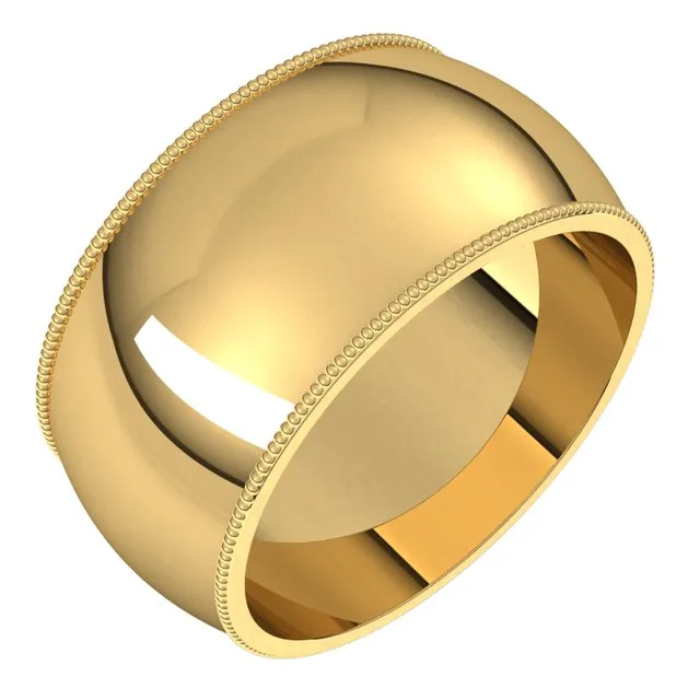 10K Yellow Gold 10 mm Milgrain Half Round Wedding Band