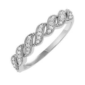 10KT White Gold & Diamond Classic Book Stackable Fashion Ring  - 1/10 ctw