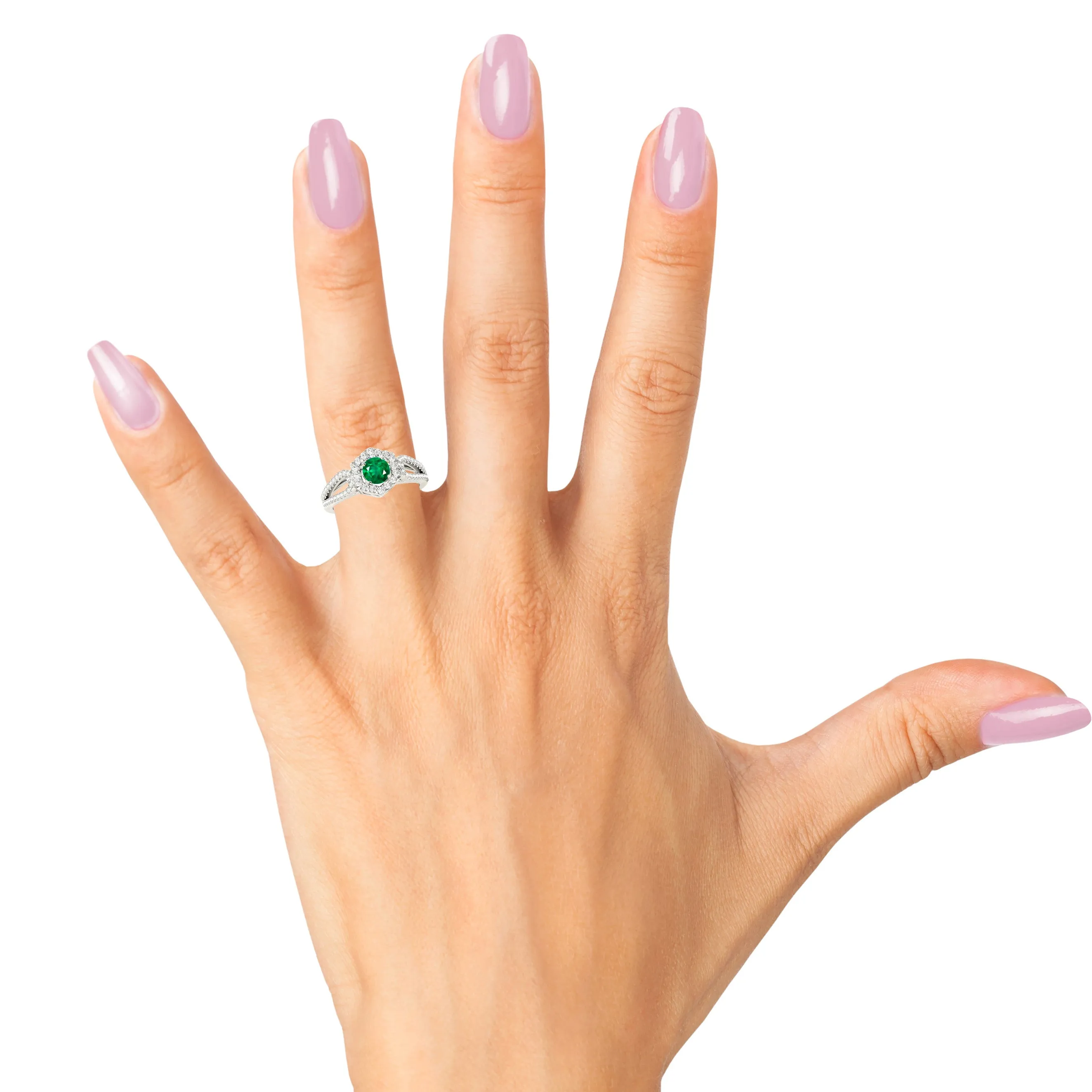 1.15 ct. Genuine Emerald Ring With Halo And Open Leaf Shape Split Band