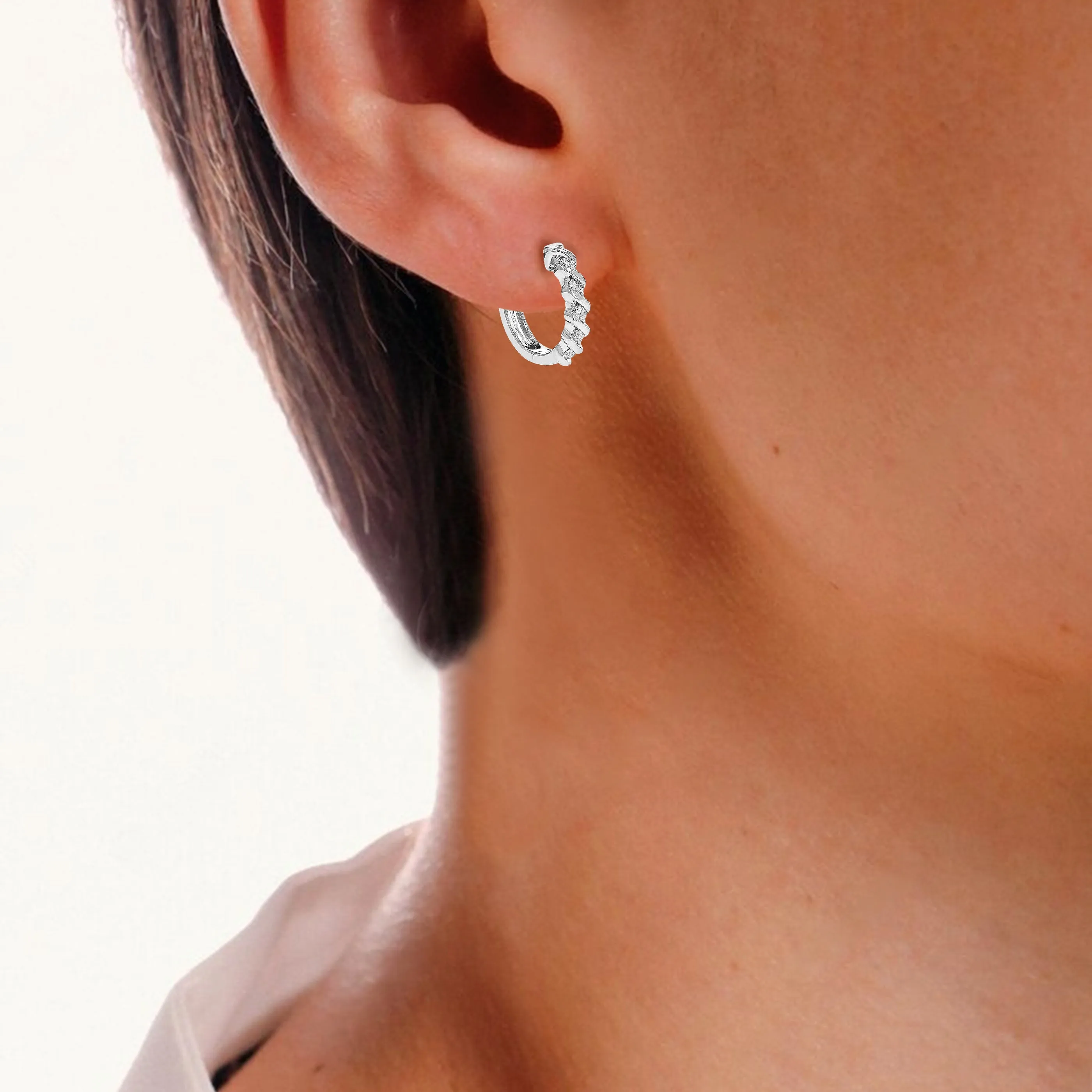 1/2 cttw Lab Grown Diamond Channel Hoop Earrings Sterling Silver