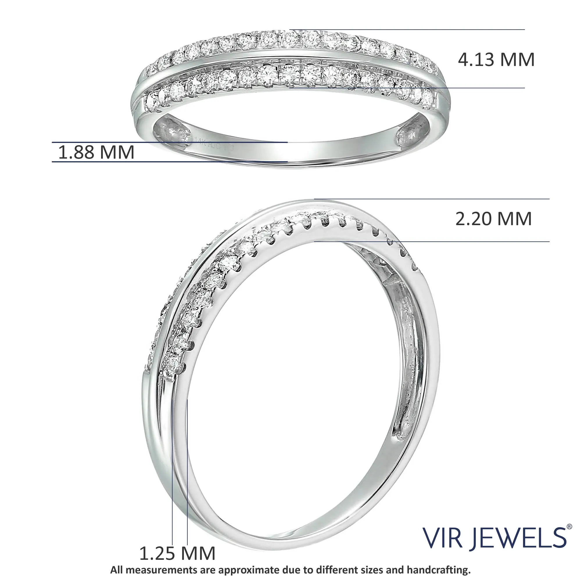 1/3 cttw Double Row Diamond Wedding Bands in 14K White Gold