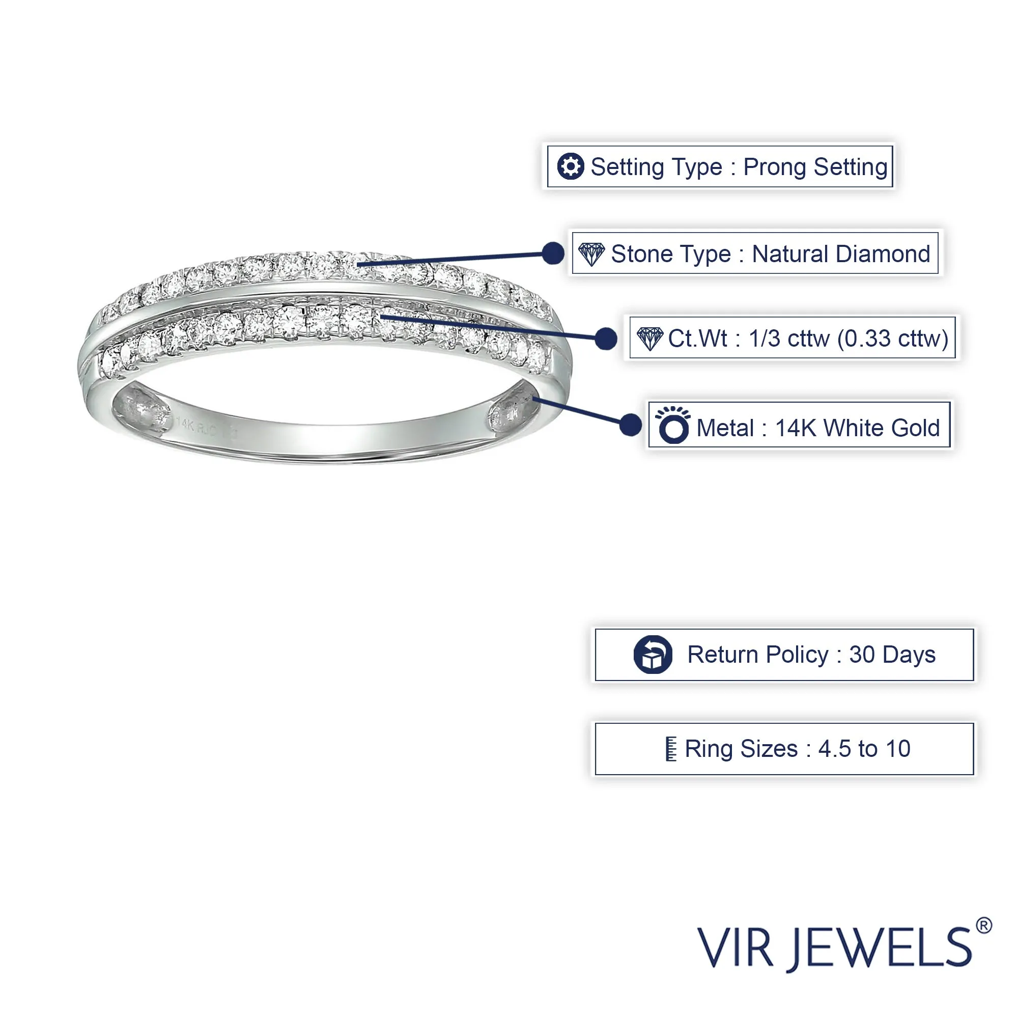1/3 cttw Double Row Diamond Wedding Bands in 14K White Gold