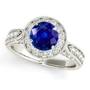 1.35 ct. Genuine Blue Sapphire Milgrain Halo Ring