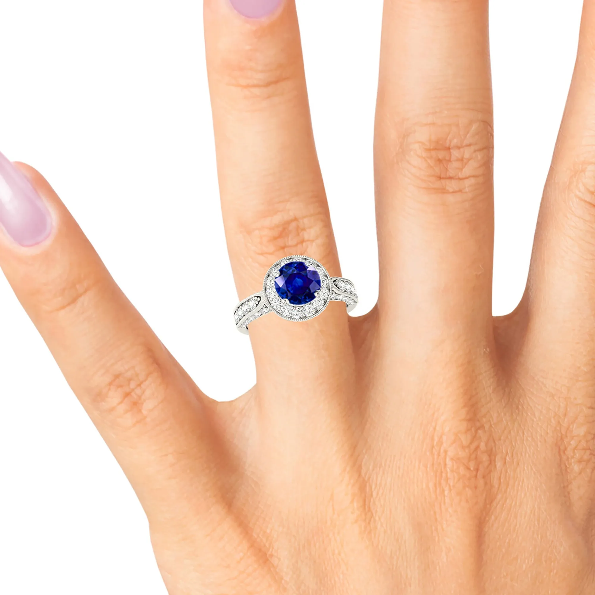 1.35 ct. Genuine Blue Sapphire Milgrain Halo Ring