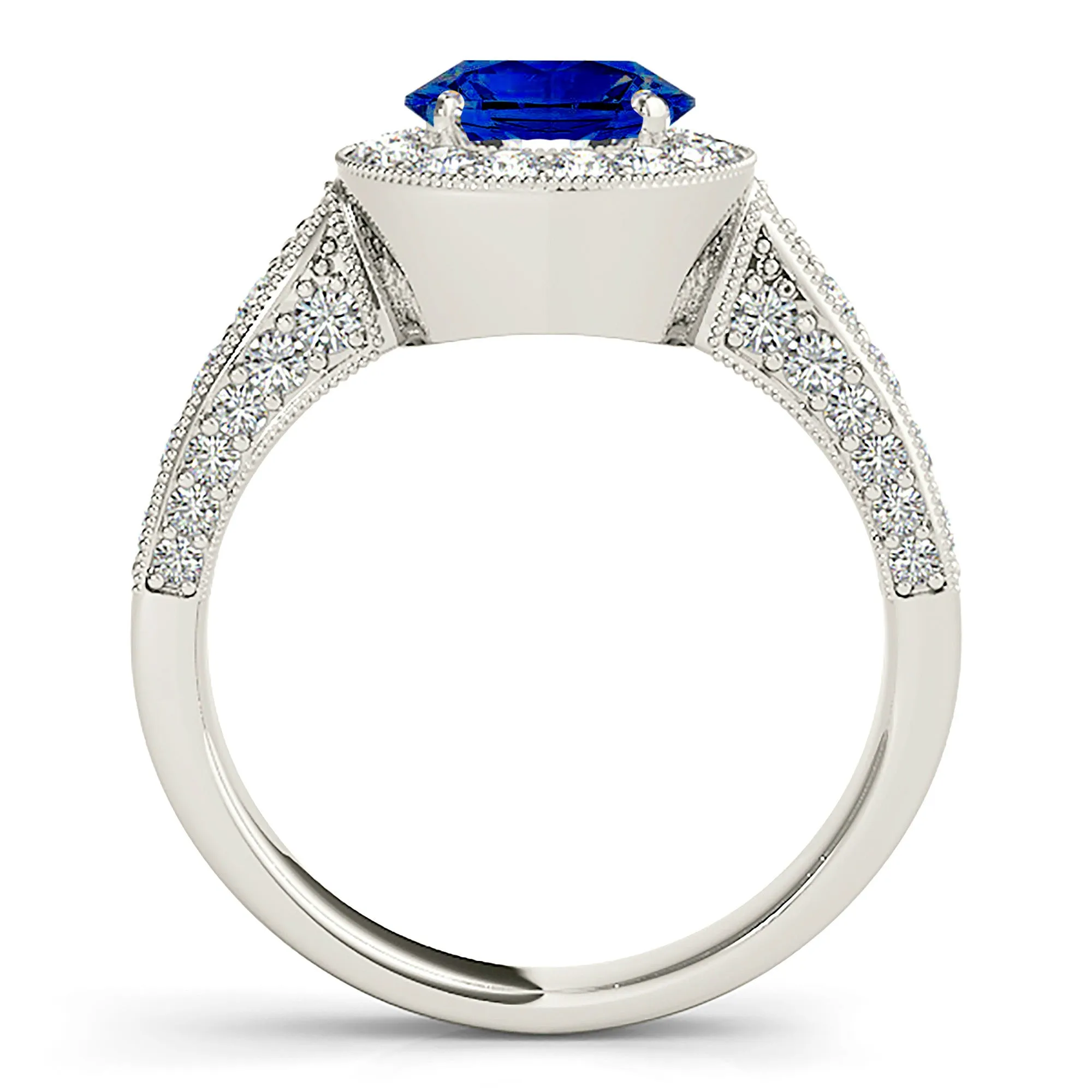 1.35 ct. Genuine Blue Sapphire Milgrain Halo Ring