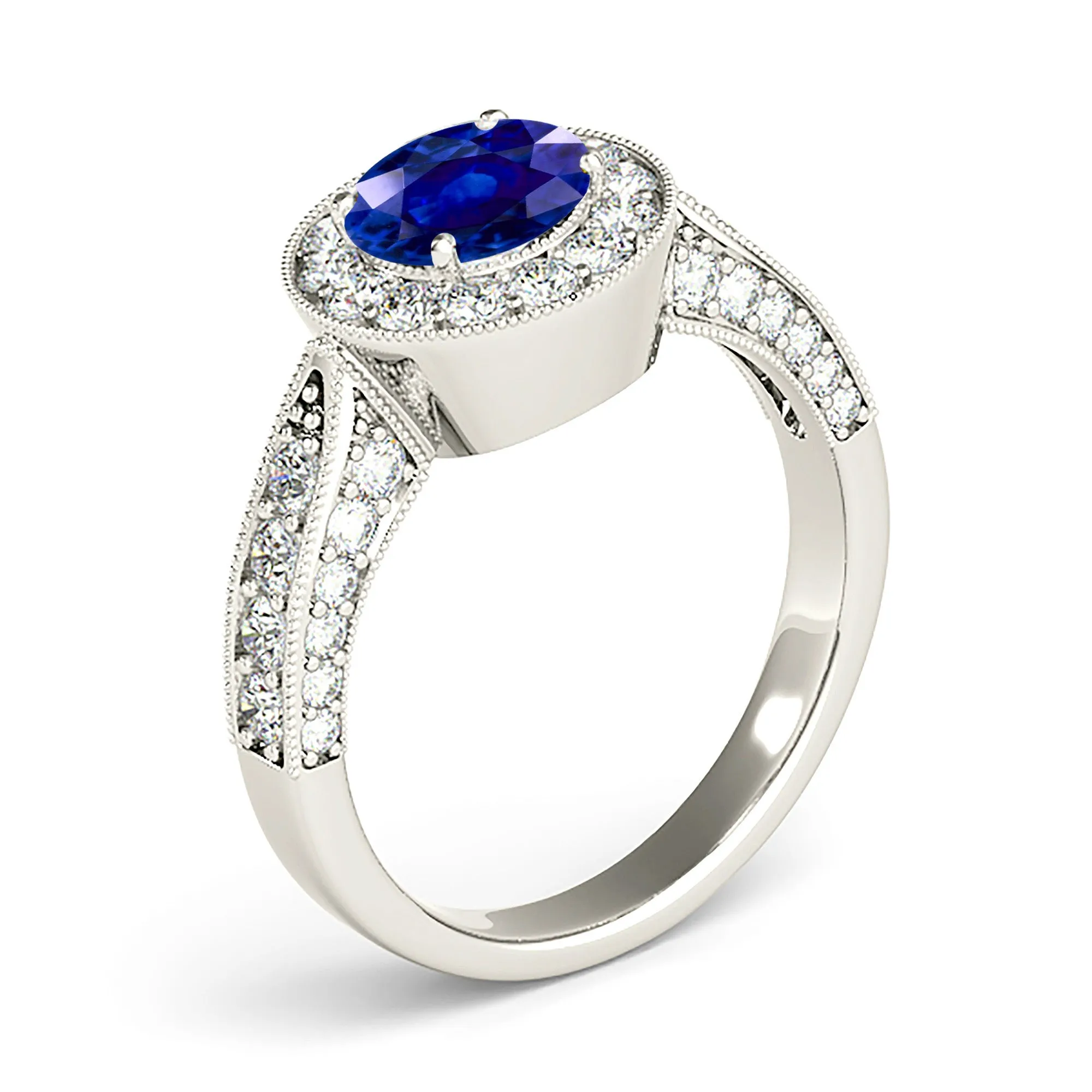 1.35 ct. Genuine Blue Sapphire Milgrain Halo Ring