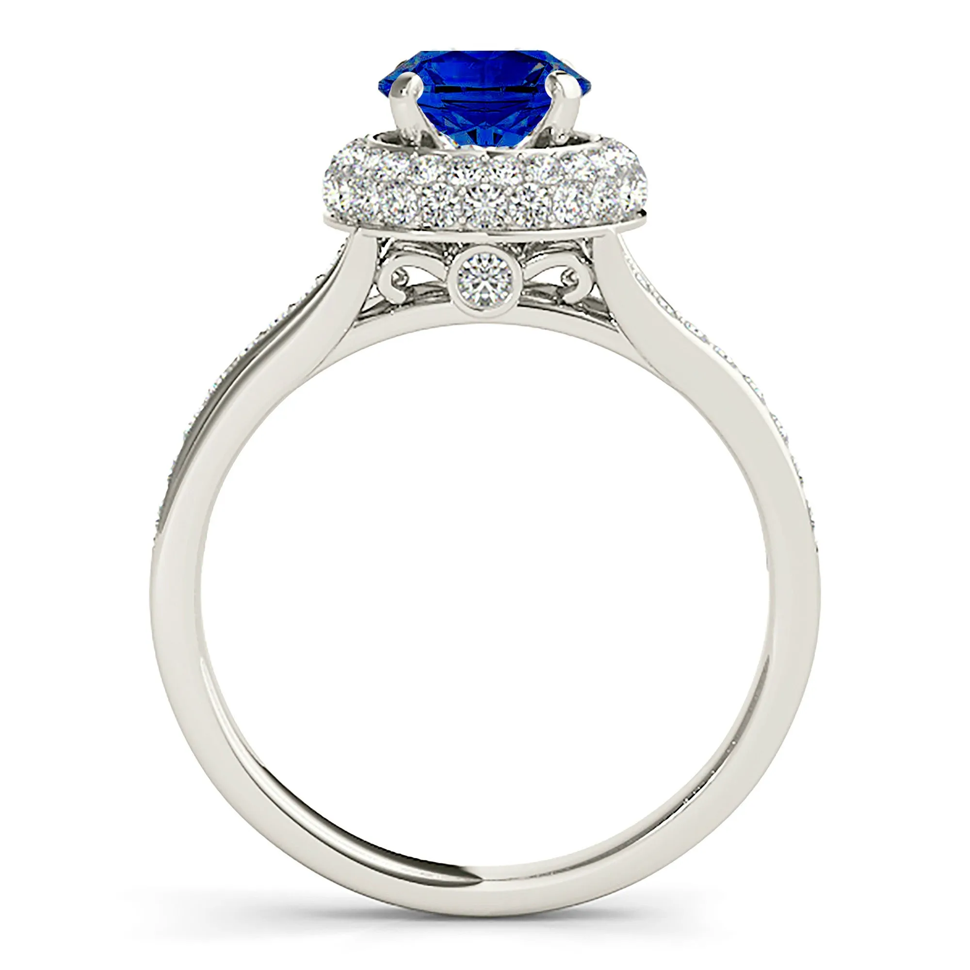 1.35 ct. Genuine Blue Sapphire Split Shank Beautiful Pave Set Halo Ring