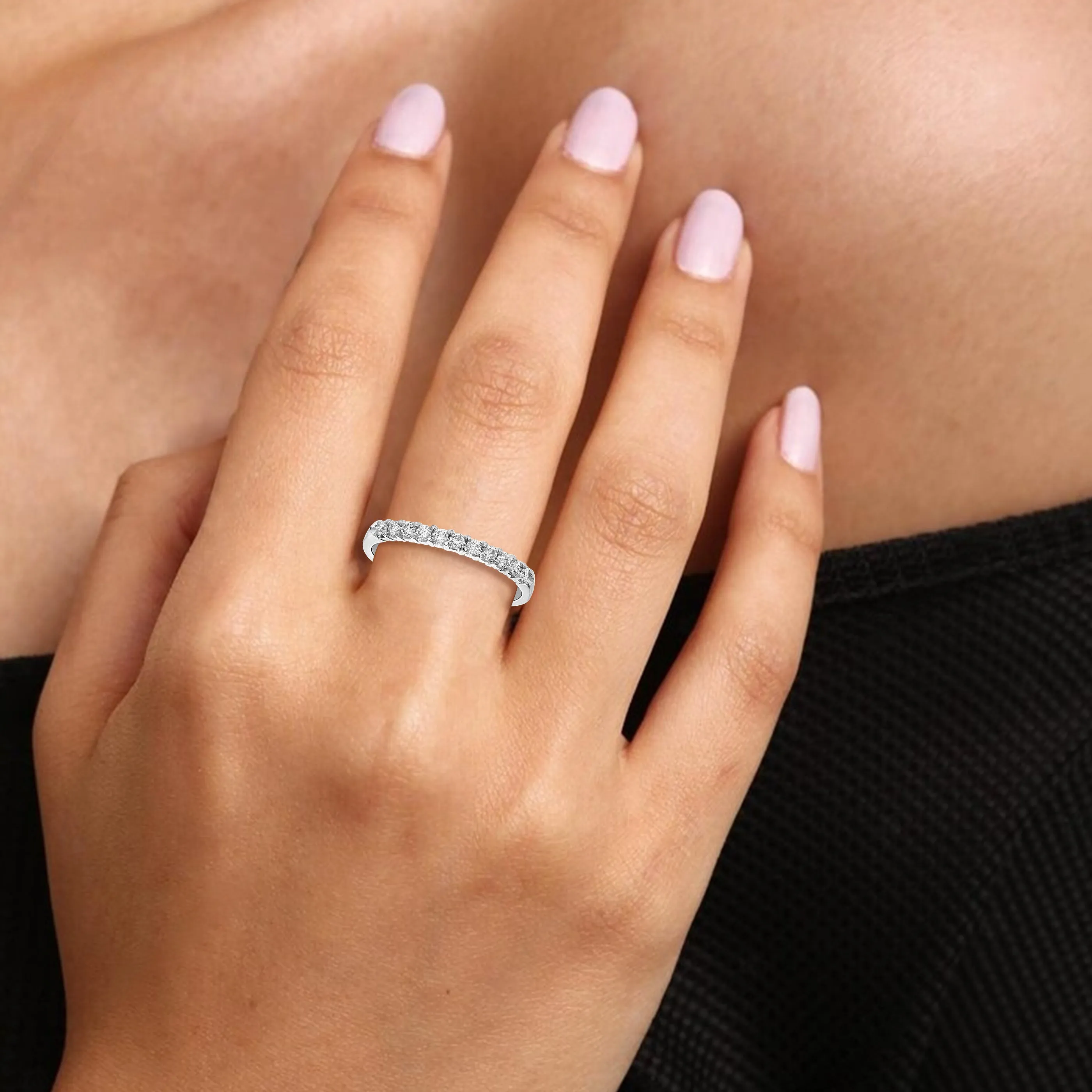 1/4 cttw Lab Grown Diamond Petite Wedding Band in Sterling Silver