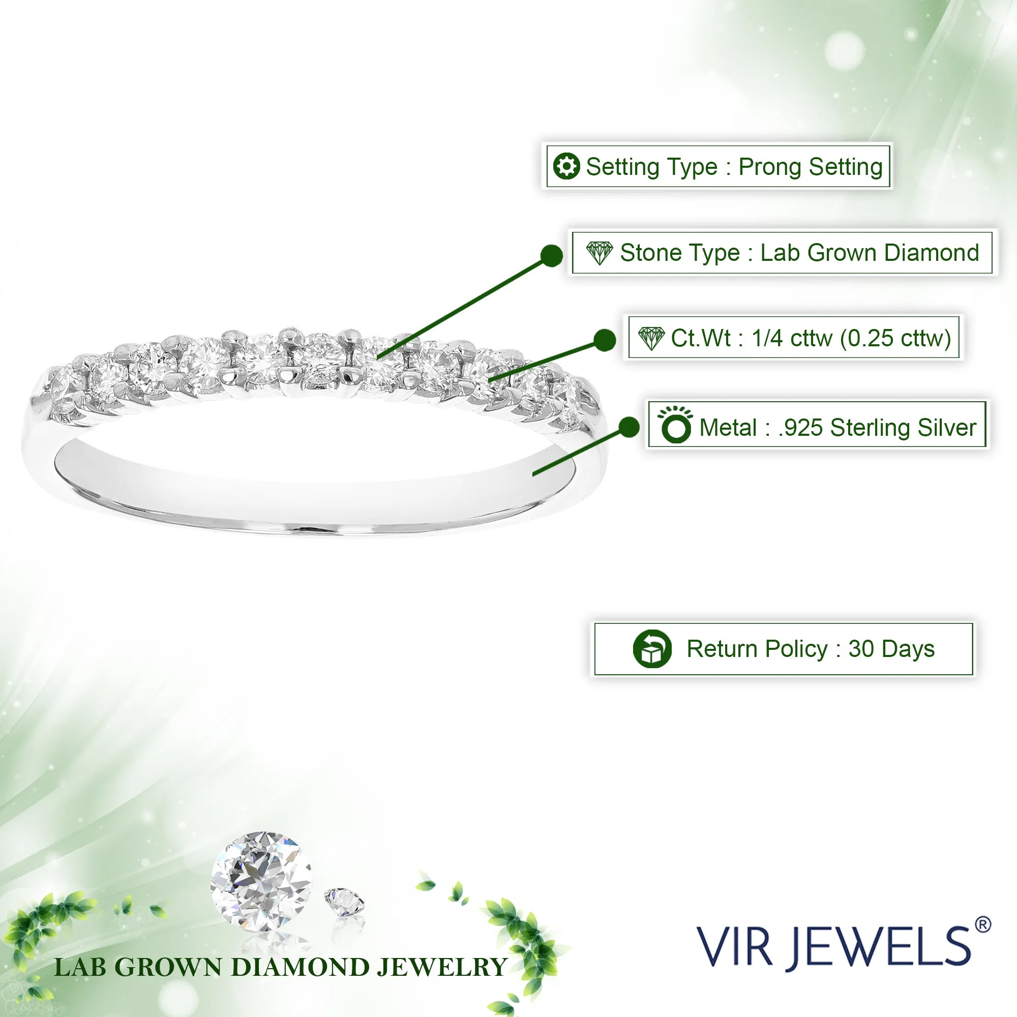 1/4 cttw Lab Grown Diamond Petite Wedding Band in Sterling Silver