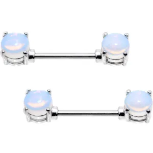 14 Gauge 9/16 Faux Opalite Stone Barbell Nipple Ring Set