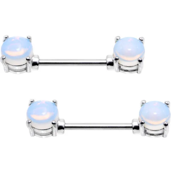 14 Gauge 9/16 Faux Opalite Stone Barbell Nipple Ring Set