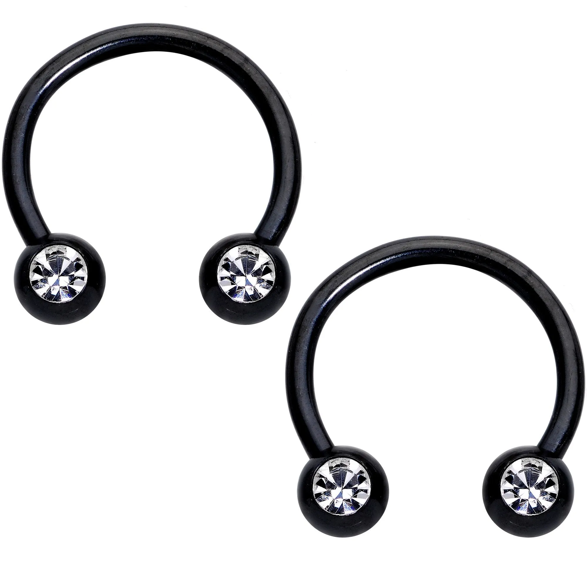 14 Gauge Clear Gem Heart Black Horseshoe Barbell Nipple Ring  Set