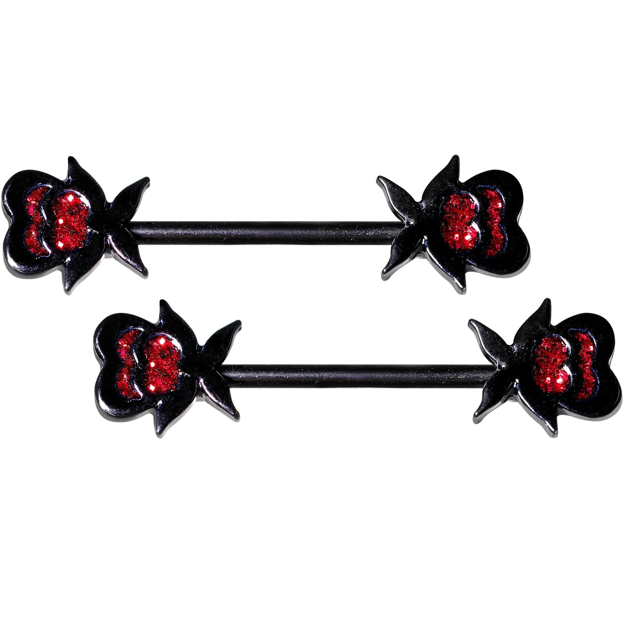 14 Gauge Clear Gem Heart Black Horseshoe Barbell Nipple Ring  Set