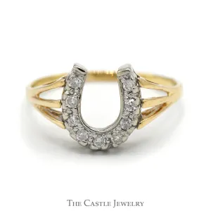 1/4cttw Diamond Horseshoe Ring in 10k Yellow Gold Triple Split Shank Mounting