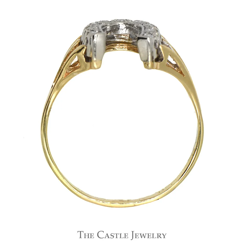 1/4cttw Diamond Horseshoe Ring in 10k Yellow Gold Triple Split Shank Mounting