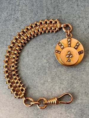 14k Gold and Seed Pearl Locket Watch Fob