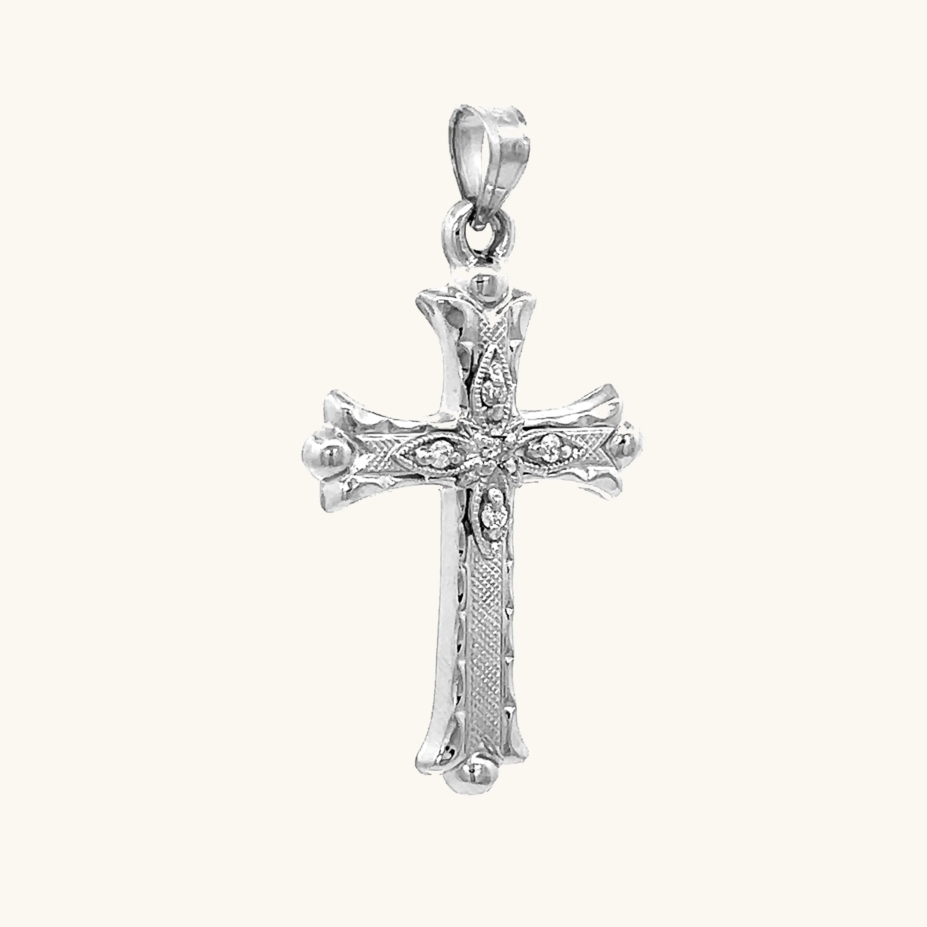 14K GOLD FLORENTINE .05CT DIAMOND CROSS PENDANT