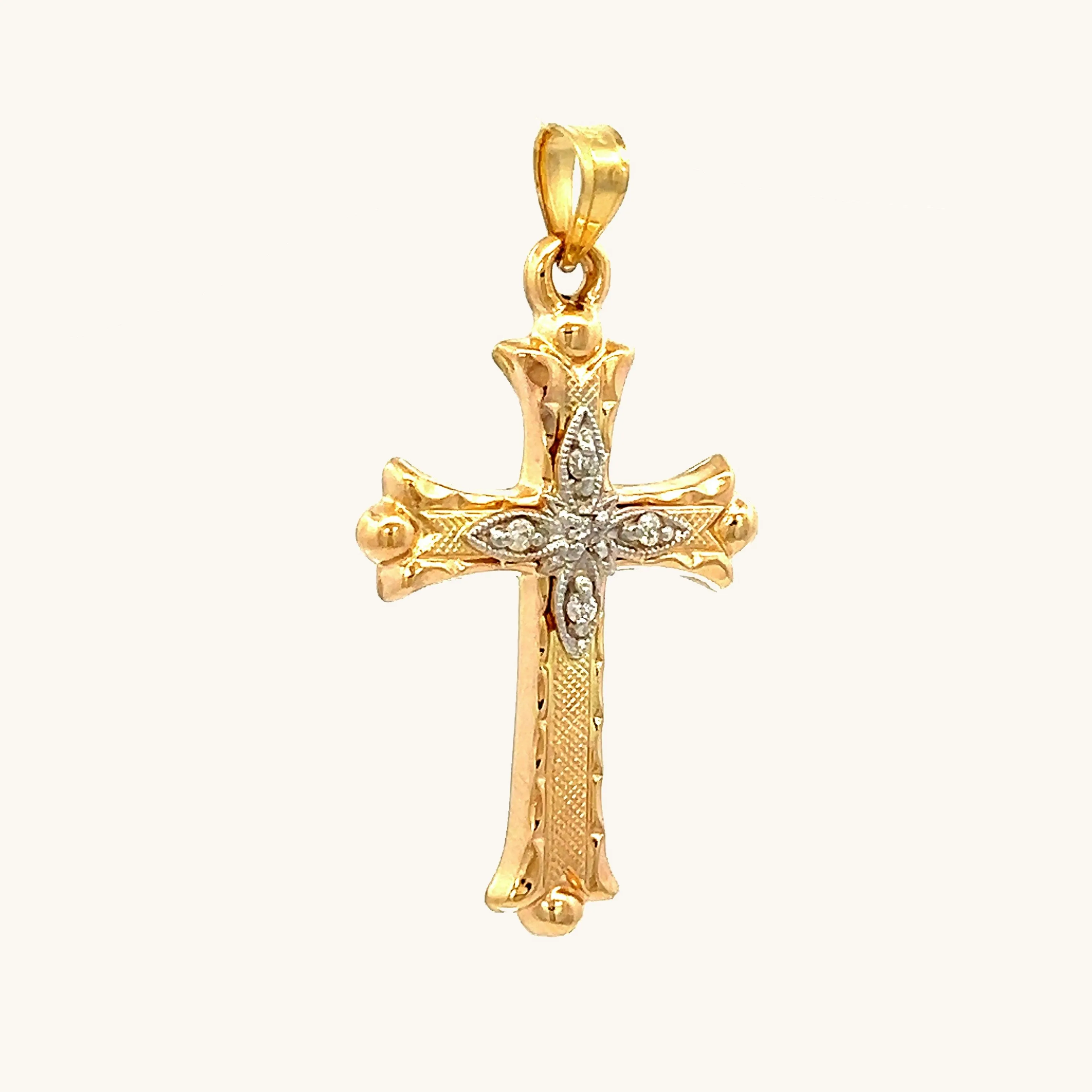 14K GOLD FLORENTINE .05CT DIAMOND CROSS PENDANT