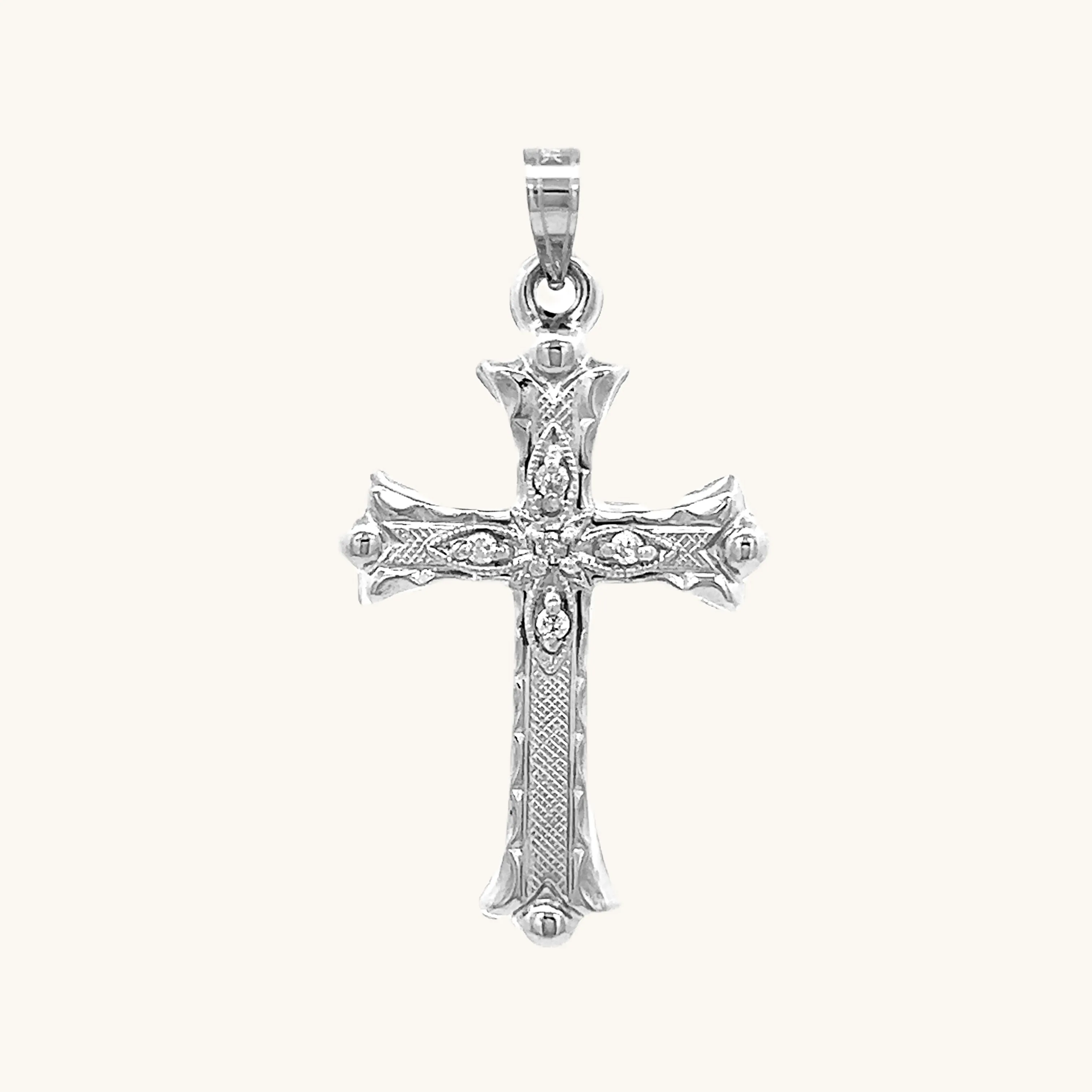 14K GOLD FLORENTINE .05CT DIAMOND CROSS PENDANT