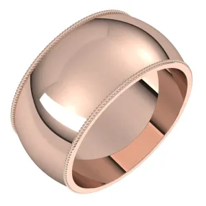 14K Rose Gold 10 mm Milgrain Half Round Wedding Band