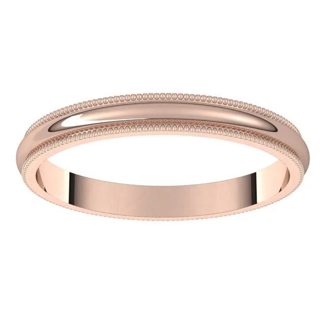 14K Rose Gold 2.5 mm Milgrain Half Round Wedding Band