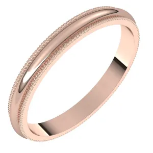14K Rose Gold 2.5 mm Milgrain Half Round Wedding Band