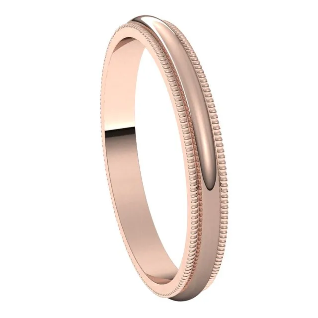 14K Rose Gold 2.5 mm Milgrain Half Round Wedding Band