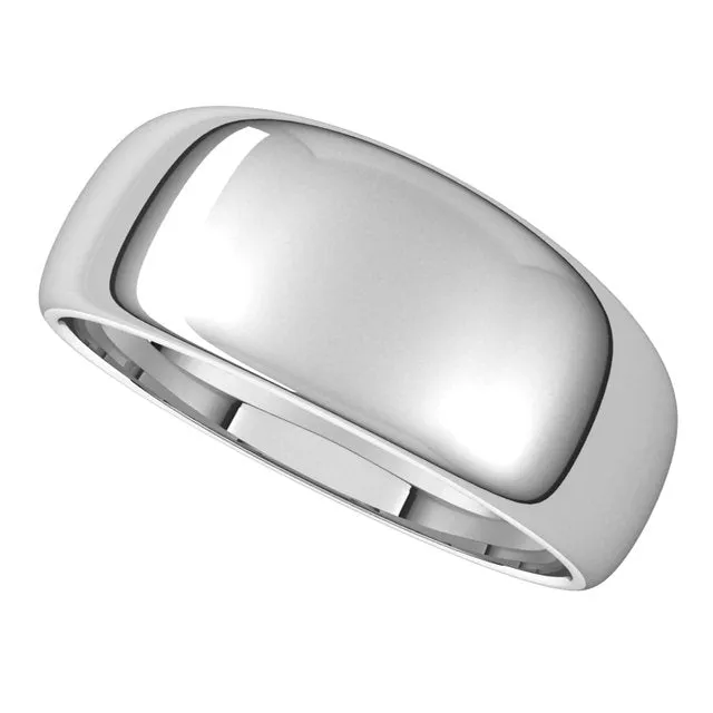 14K White Gold 8 mm Half Round Tapered Wedding Band