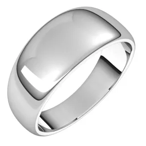14K White Gold 8 mm Half Round Tapered Wedding Band