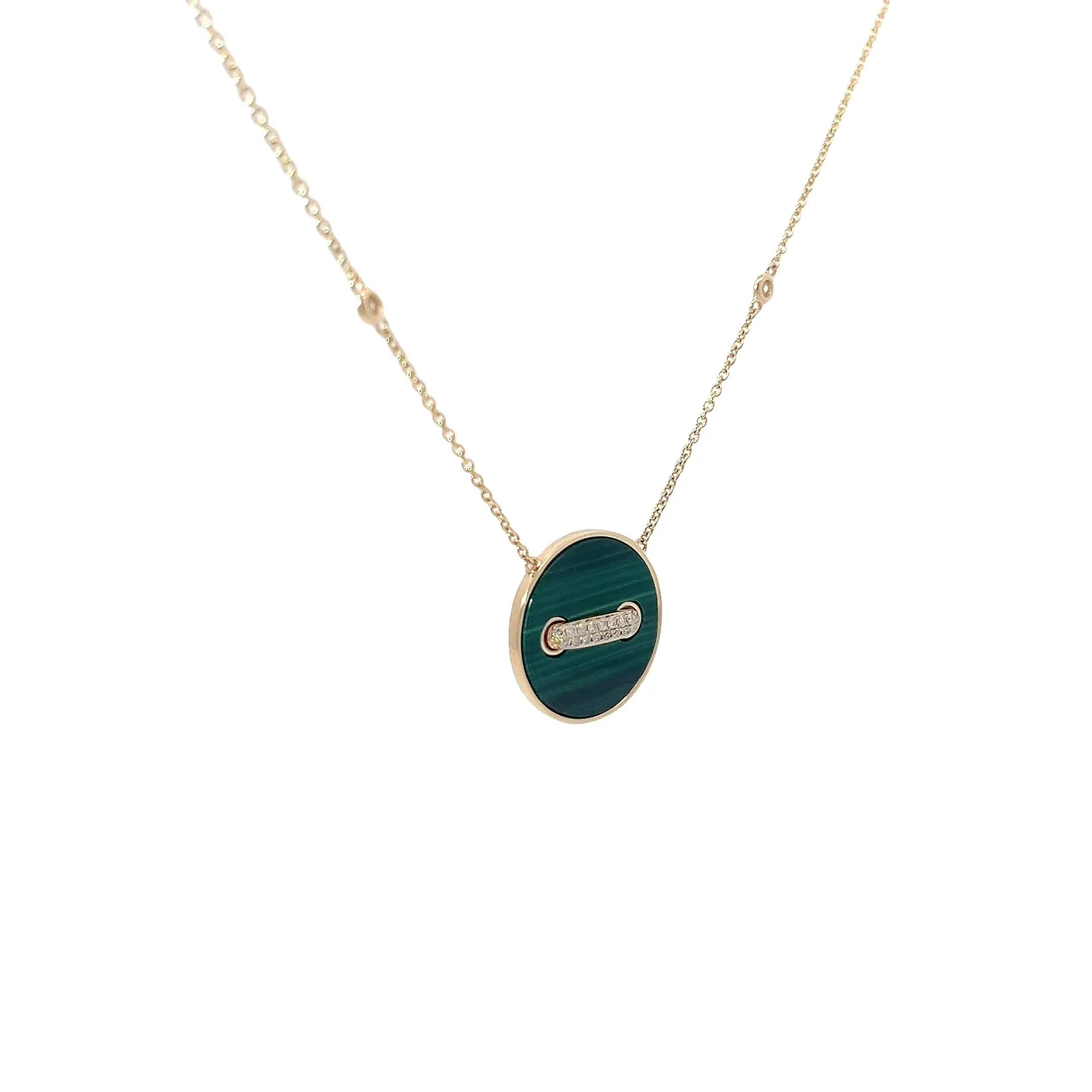 14k Yellow Gold .15ct F VS1 Round Diamond Green Malachite Necklace