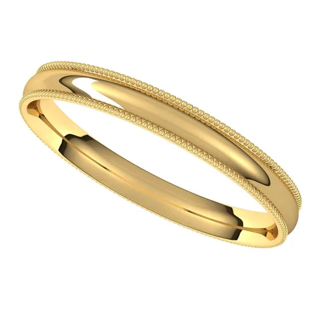 14K Yellow Gold 2.5 mm Milgrain Half Round Comfort Fit Light Wedding Band