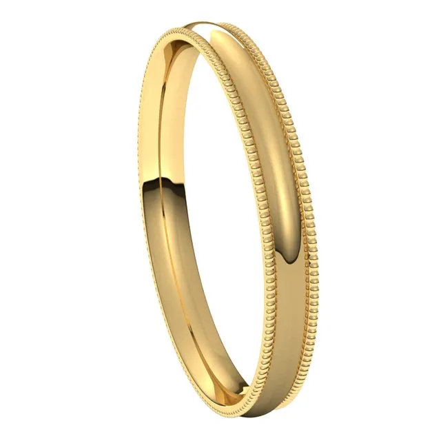 14K Yellow Gold 2.5 mm Milgrain Half Round Comfort Fit Light Wedding Band