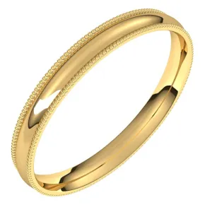 14K Yellow Gold 2.5 mm Milgrain Half Round Comfort Fit Light Wedding Band