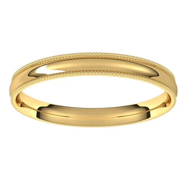 14K Yellow Gold 2.5 mm Milgrain Half Round Comfort Fit Light Wedding Band