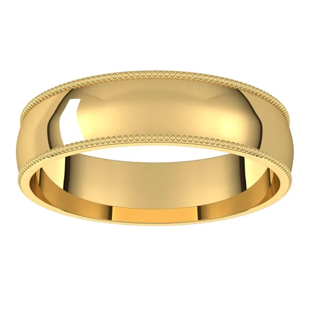 14K Yellow Gold 5 mm Milgrain Half Round Comfort Fit Light Wedding Band